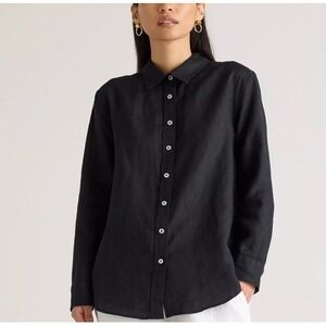 Quince Shirt Women's L Linen Button Down Black Minimalist Closet Staple